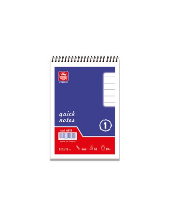 ΜΠΛΟΚ QUICK NOTES ΣΠΙΡΑΛ Νο1 ΡΙΓΕ 8,2x12 50φ (4615)  Notebooks