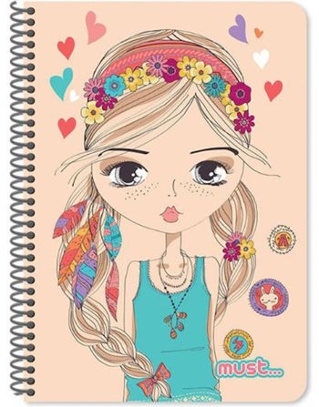 MUST SPIRAL NOTEBOOK 17x25 2sub 60sh SWEETY - BE HAPPY  Spiral Notebooks