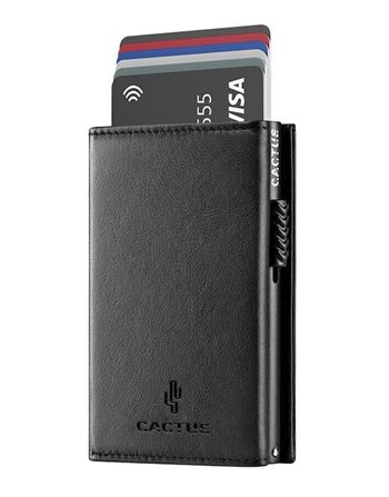 CACTUS LEATHER WALLET 3 CASES RFID BLACK  Wallets
