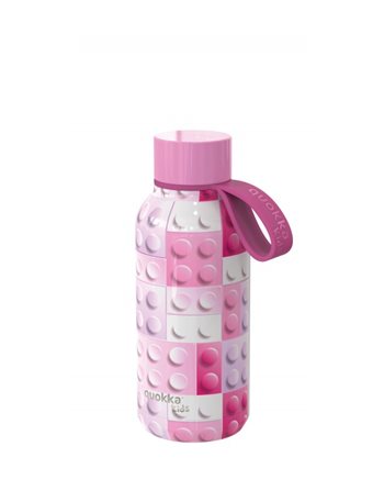 QUOKKA KIDS BOTTLE SOLID WITH STRAP PINK BRICKS 330ml  Stainless Steel Flasks