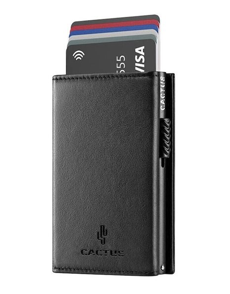 CACTUS LEATHER WALLET 3 CASES RFID BLACK