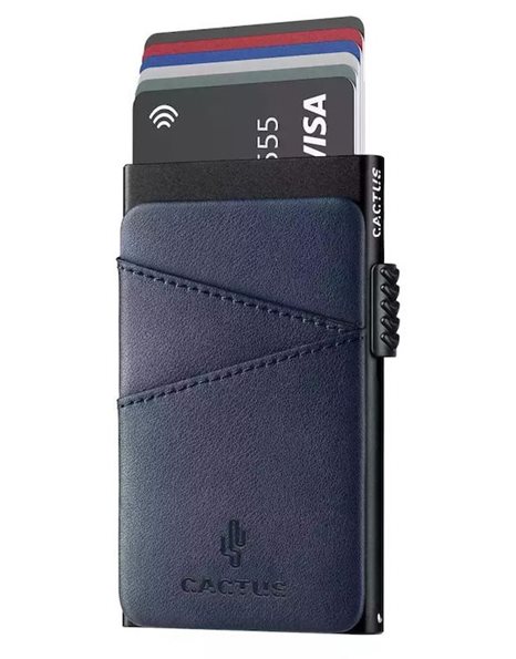 CACTUS METAL CARDHOLDER RFID SINGLE LINING DARK BLUE
