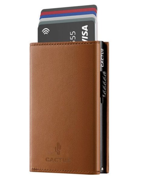 CACTUS LEATHER WALLET 3 CASES RFID BROWN