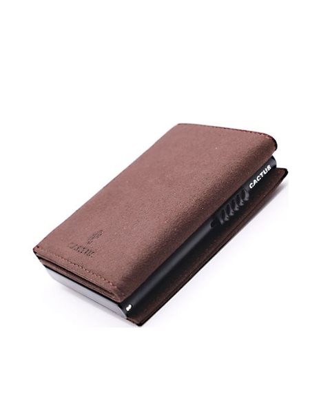 CACTUS LEATHER WALLET ALCANTARA 3 CASES RFID BROWN