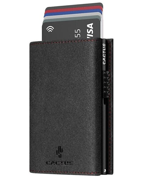 CACTUS LEATHER WALLET ALCANTARA 3 CASES RFID GREY