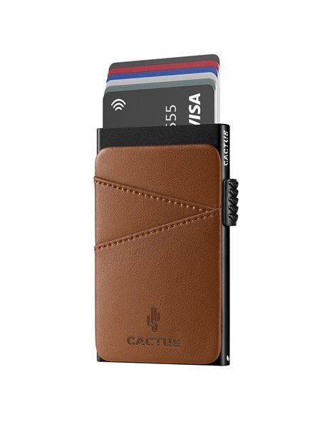 CACTUS METAL CARDHOLDER RFID SINGLE LINING BROWN
