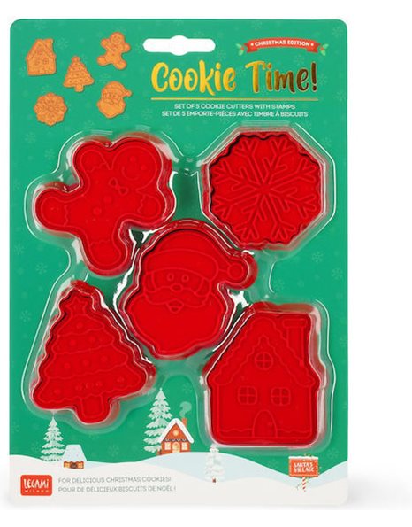 LEGAMI 5 COOKIE CUTTERS WITH STAMPS COOKIE TIME! - CHRISTMAS