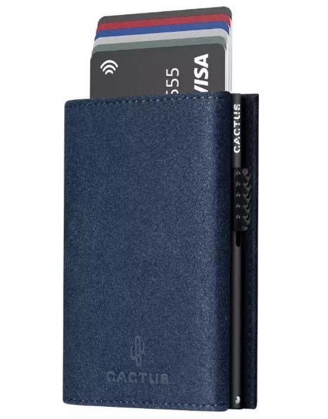 CACTUS LEATHER WALLET ALCANTARA 3 CASES RFID DARK BLUE