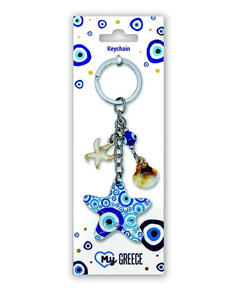 KEYCHAIN POLYESTER - BLUE STARFISH EYE SEA SHELL