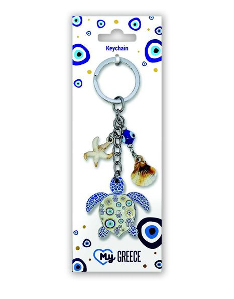 KEYCHAIN POLYESTER - BLUE TURTLE 2 EYE SEA SHELL