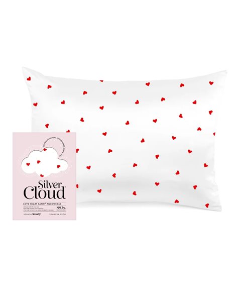 SILVER CLOUD SATIN+ PILLOWCASE ΕΜΠΟΤΙΣΜΕΝΗ ΜΕ ΙΟΝΤΑ ΑΡΓΥΡΟΥ - HEART