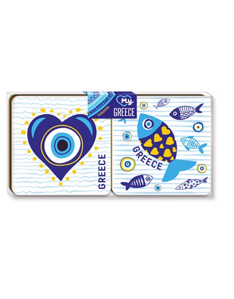 WOODEN CORK COASTER - HEART GREECE 1 (SET 4pcs)