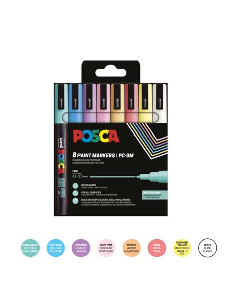 ΜΑΡΚΑΔΟΡΟΙ UNI POSCA PC-3M MEDIUM ΣΕΤ 8 SOFT