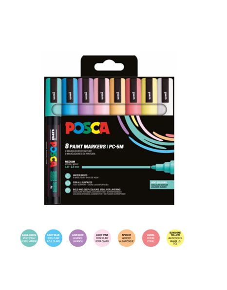 ΜΑΡΚΑΔΟΡΟΙ UNI POSCA PC-5M MEDIUM ΣΕΤ 8 SOFT