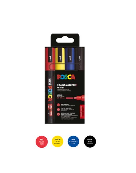ΜΑΡΚΑΔΟΡΟΙ UNI POSCA PC-5M MEDIUM ΣΕΤ 4 BASIC