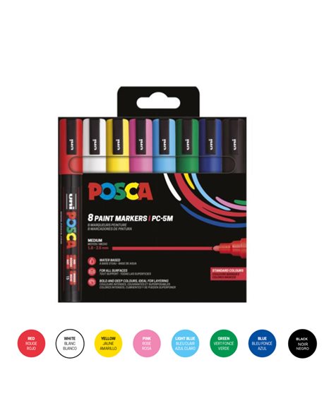 ΜΑΡΚΑΔΟΡΟΙ UNI POSCA PC-5M MEDIUM ΣΕΤ 8 BASIC