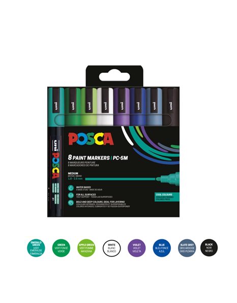 ΜΑΡΚΑΔΟΡΟΙ UNI POSCA PC-5M MEDIUM ΣΕΤ 8 COOL