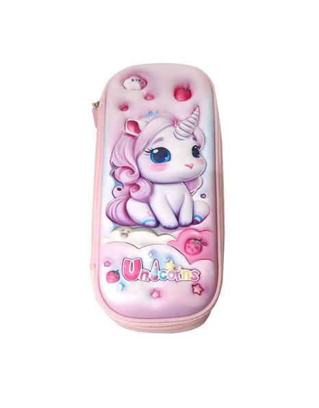 DOUBLE DECKER 3D SQUARE PENCIL CASE UNICORN PINK