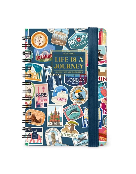 LEGAMI SMALL WEEKLY SPIRAL BOUND DIARY 2026 12 MONTHS - TRAVEL STICKERS